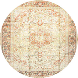 Round Traditional Vanilla Gold Persian Rug, tr4783
