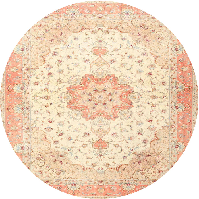 Round Traditional Golden Blonde Gold Medallion Rug, tr4784