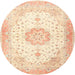 Round Traditional Golden Blonde Gold Medallion Rug, tr4784