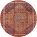 Round Traditional Sunrise Orange Medallion Rug, tr4785