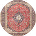 Round Traditional Brown Medallion Rug, tr4786