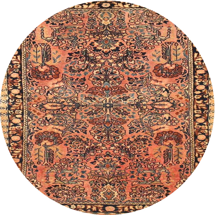 Round Traditional Dark Sienna Brown Oriental Rug, tr4789
