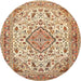 Round Traditional Brown Gold Medallion Rug, tr4790