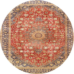 Round Traditional Chestnut Red Medallion Rug, tr4791