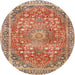 Round Traditional Chestnut Red Medallion Rug, tr4791