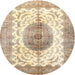 Round Traditional Khaki Gold Medallion Rug, tr4792