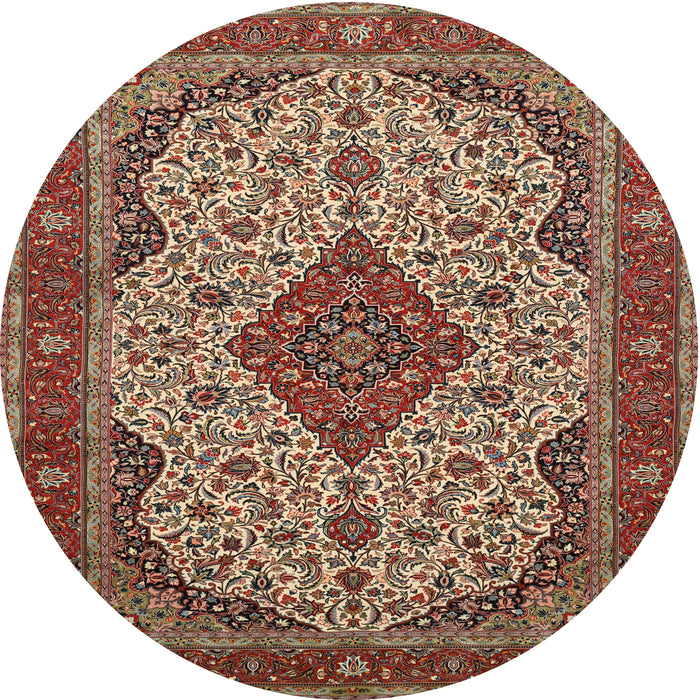 Round Traditional Saffron Red Medallion Rug, tr479