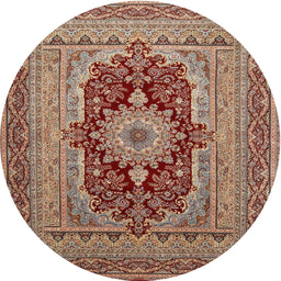 Round Traditional Brown Red Medallion Rug, tr480
