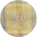 Round Traditional Copper Green Medallion Rug, tr4812