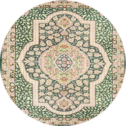 Round Traditional Golden Blonde Gold Medallion Rug, tr4813