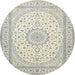 Round Traditional Gunmetal Gray Medallion Rug, tr481