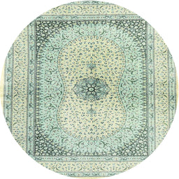 Square Machine Washable Traditional Green Rug, wshtr4820