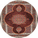 Round Traditional Saffron Red Medallion Rug, tr4824