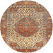 Round Traditional Mahogany Brown Medallion Rug, tr4827