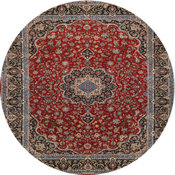 Round Traditional Deep Red Medallion Rug, tr483