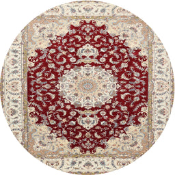 Round Traditional Desert Sand Beige Medallion Rug, tr484
