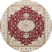 Round Traditional Desert Sand Beige Medallion Rug, tr484