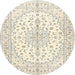 Round Traditional Sage Green Medallion Rug, tr489