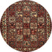 Round Traditional Maroon Red Animal Rug, tr491