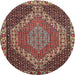 Round Traditional Dark Almond Brown Medallion Rug, tr492