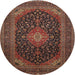 Round Traditional Dark Scarlet Red Medallion Rug, tr500