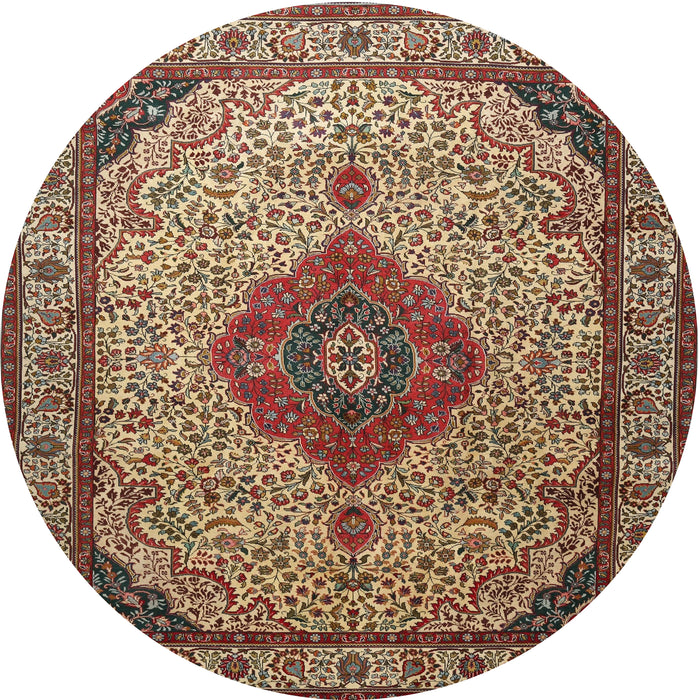 Round Traditional Brownish Green Medallion Rug, tr502
