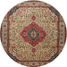 Round Traditional Brownish Green Medallion Rug, tr502