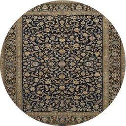 Square Machine Washable Traditional Midnight Gray Rug, wshtr504