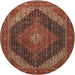 Round Traditional Saffron Red Medallion Rug, tr506