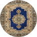 Round Traditional Black Medallion Rug, tr511