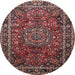 Round Traditional Orange Salmon Pink Medallion Rug, tr512