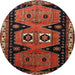 Round Traditional Saffron Red Persian Rug, tr513