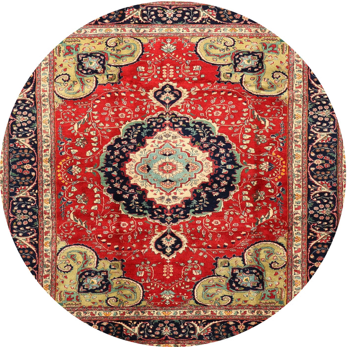 Round Traditional Saffron Red Medallion Rug, tr514