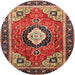 Round Traditional Saffron Red Medallion Rug, tr514