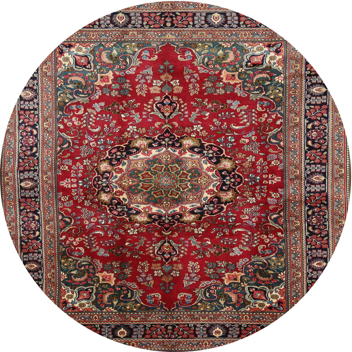 Round Traditional Saffron Red Medallion Rug, tr518