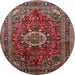 Round Traditional Saffron Red Medallion Rug, tr518