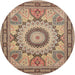 Round Traditional Chestnut Brown Medallion Rug, tr51