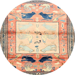 Round Traditional Brown Animal Rug, tr526