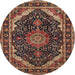 Square Machine Washable Traditional Orange Brown Rug, wshtr527