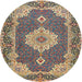 Round Traditional Brownish Green Medallion Rug, tr528