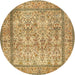 Round Traditional Chrome Gold Yellow Persian Rug, tr529