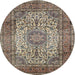 Round Traditional Light French Beige Brown Medallion Rug, tr535