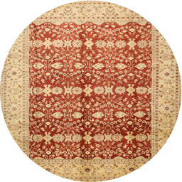 Round Traditional Orange Red Oriental Rug, tr539