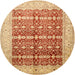 Round Traditional Orange Red Oriental Rug, tr539