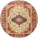 Round Traditional Fire Brick Red Medallion Rug, tr542