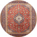 Round Traditional Fire Brick Red Medallion Rug, tr545