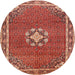 Round Traditional Sunrise Orange Medallion Rug, tr547