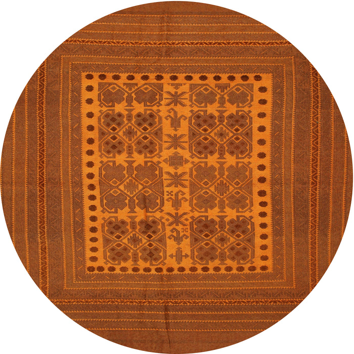 Round Traditional Orange Red Southwestern Rug, tr54