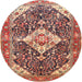 Round Traditional Fire Brick Red Medallion Rug, tr561