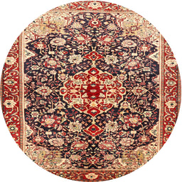 Round Traditional Saffron Red Medallion Rug, tr562